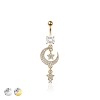 316L SURGICAL STEEL MULTI CZ MOON STAR DANGLE TWINKLE STAR BELLY BUTTON NAVEL RING 